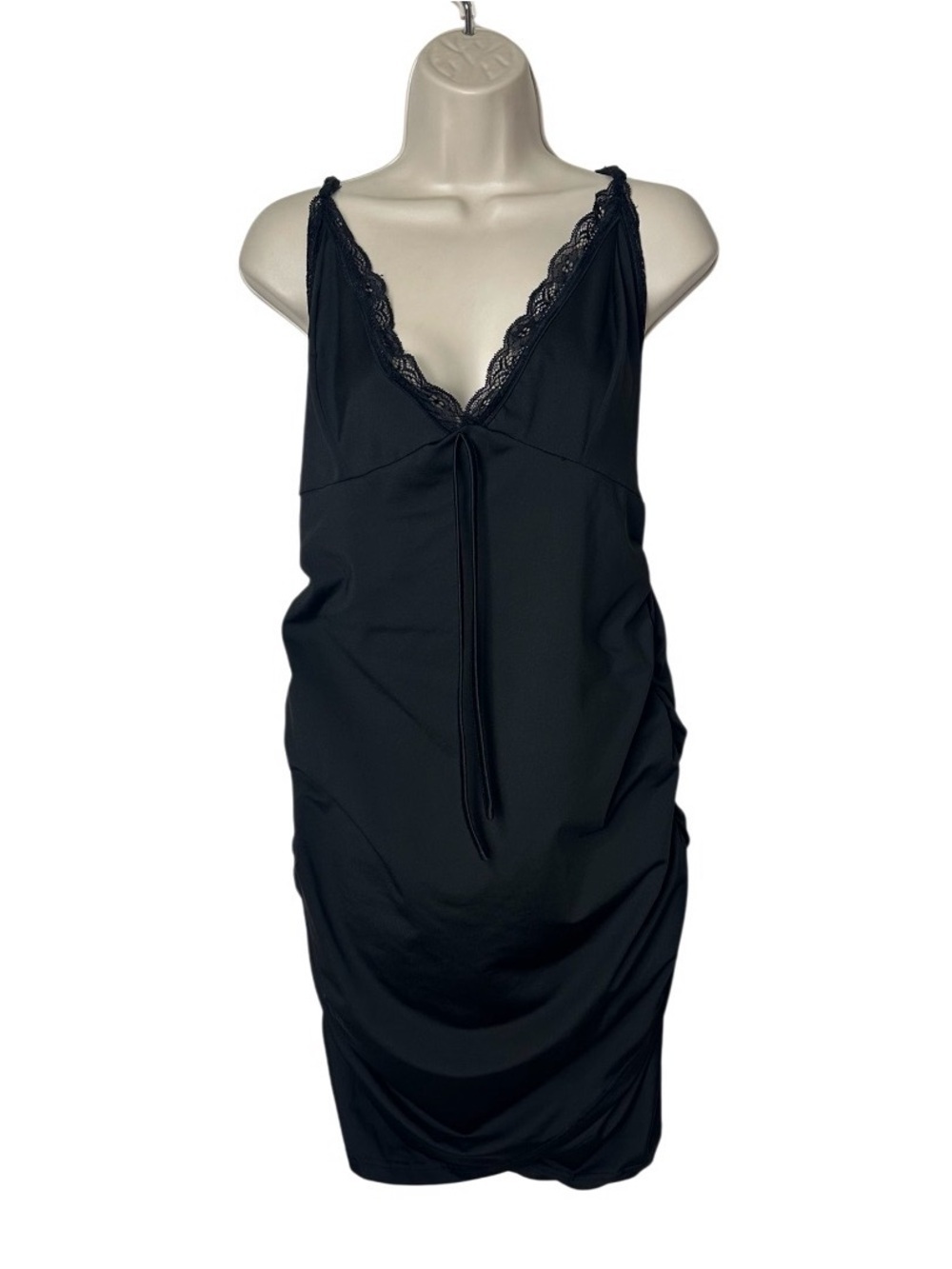 SHEIN Black Lace-Trim V-Neck Slip Dress